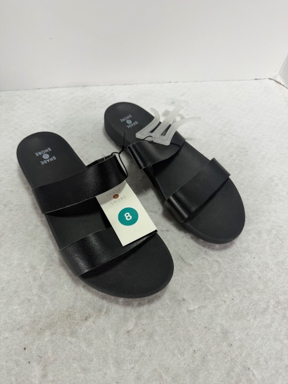 Shade & Shore Womens Size 8 Black Double Strap Slide Sandals NWT